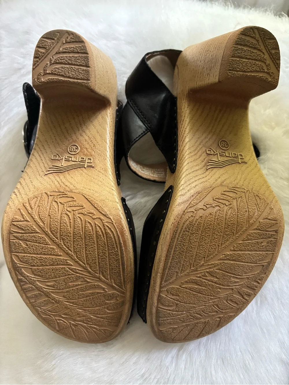Dansko Black Leather Slingback Wedge Sandals